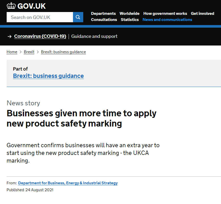 UKCA过渡期再延长，英国政府确认推迟UKCA 标志使用