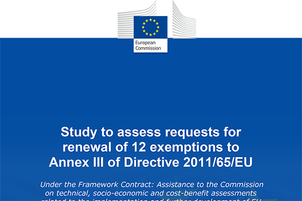 欧盟发布RoHS豁免条款评估项目PACK 23最终评估报告